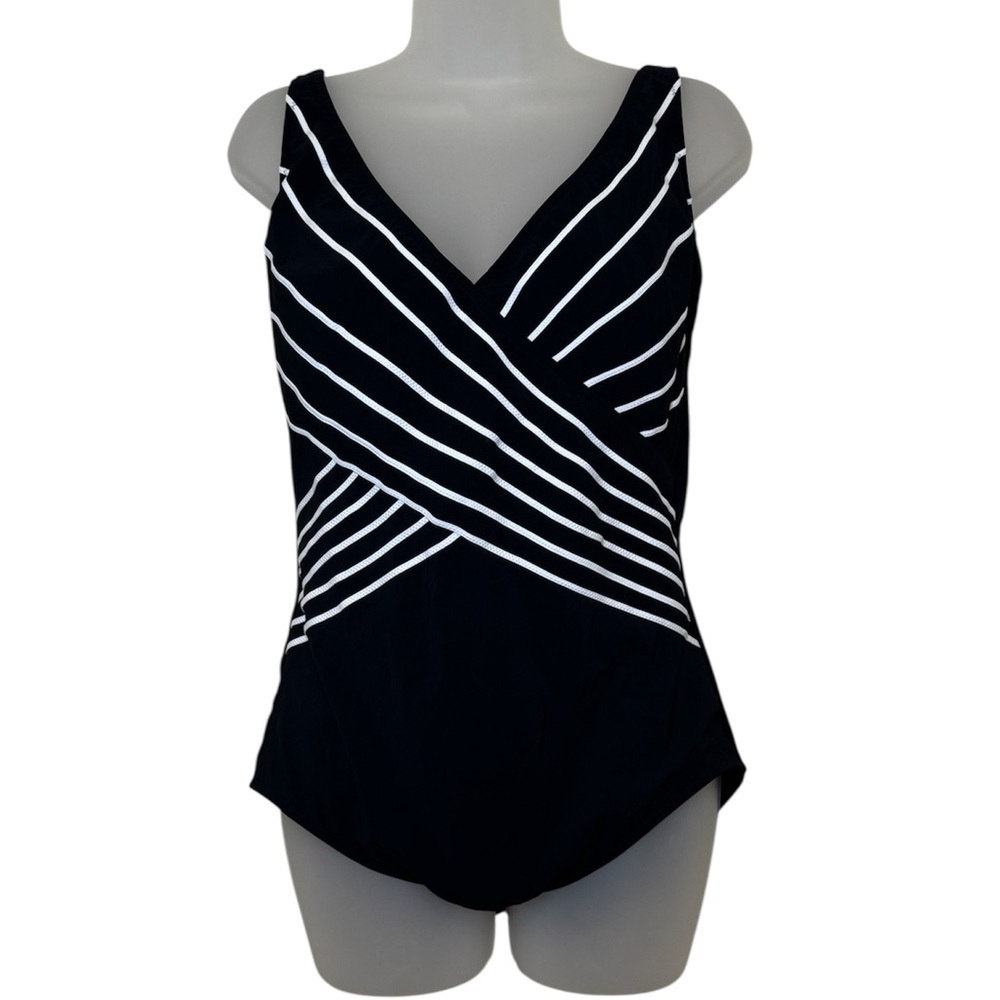 Gottex Women's Black & White One-Piece Swimsuit Size 16 - Picture 4 of 14